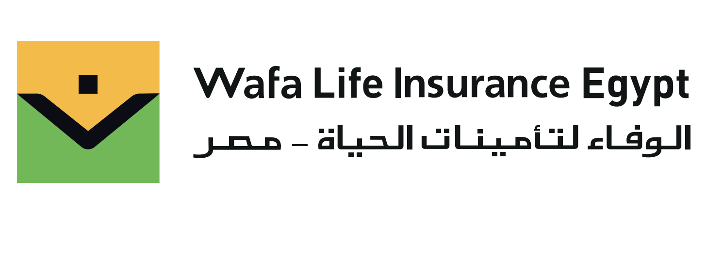 Wafa Life Insurance Egypt logo — yellow and green square icon with bilingual English/Arabic wordmark, partner of Startup Egypt